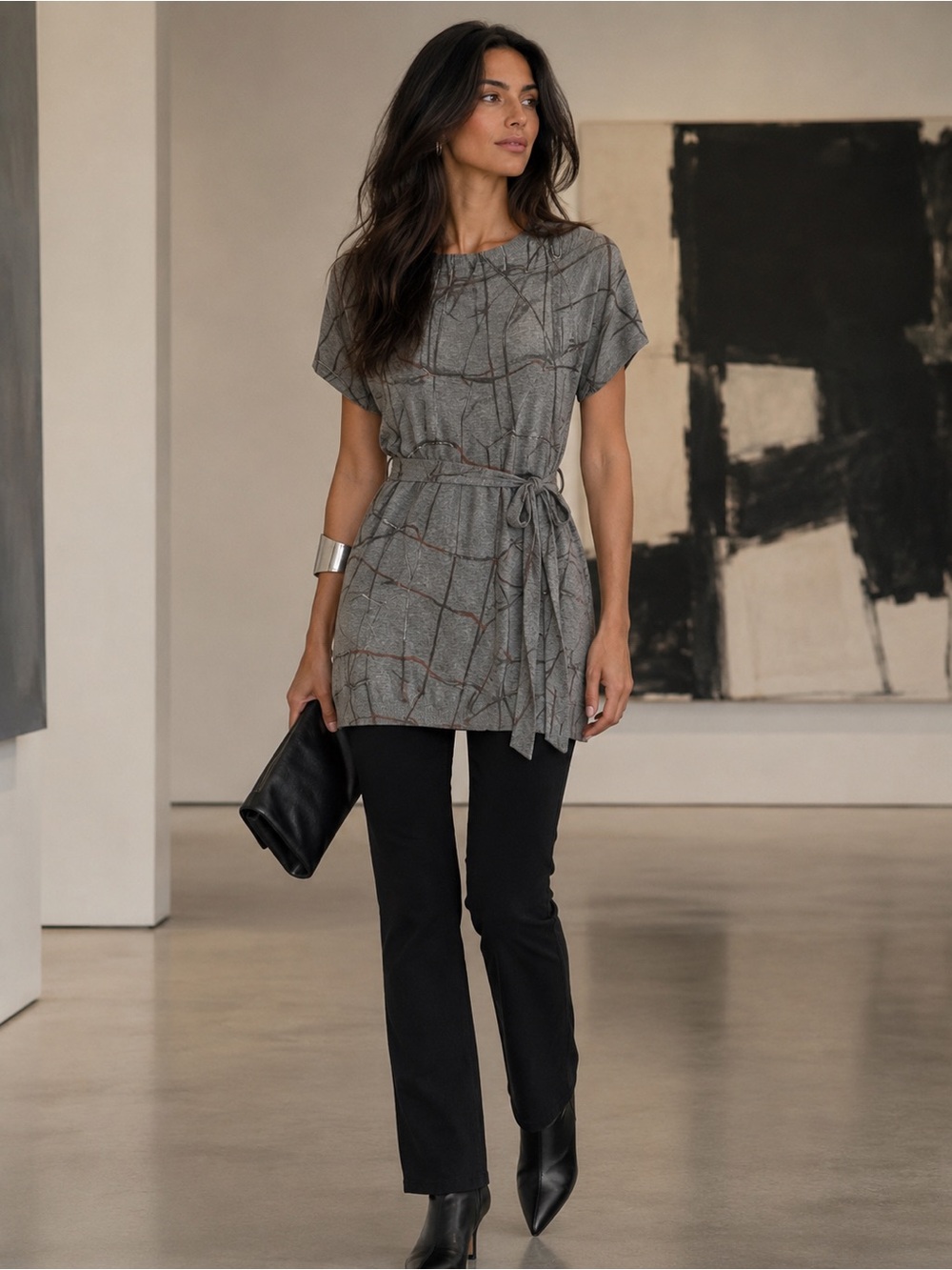 Escada Sport Grey Abstract Print Tunic Sweater Dress